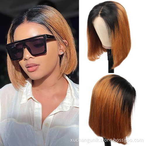 Uniky Short Lace Front Human Hair Wigs Straight Remy Ombre Bob Wig 1b/30 99j Grey Blue Pink 13X4 Lace Front Wigs